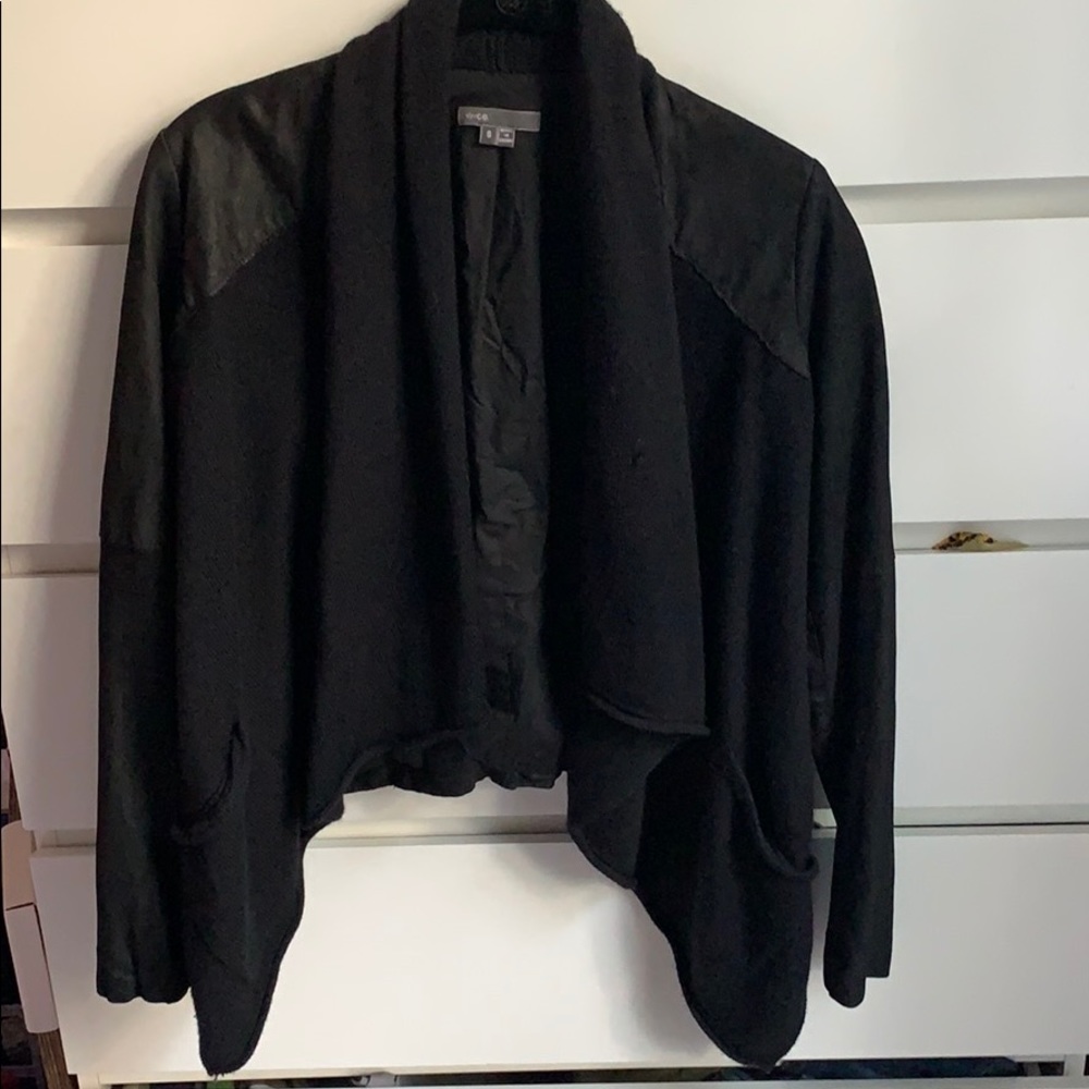 Vince Black Leather & Wool Drape Front Jacket